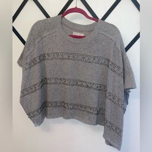 We The Free || Gray Dolman Slightly Cropped Tee with Beading || Size Large